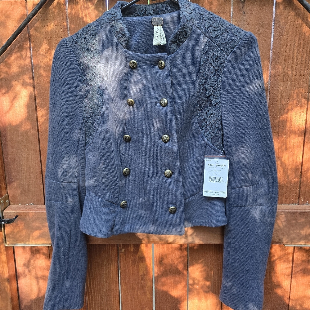 Free People Blue Blazer Vintage-Inspired Suit Jacket